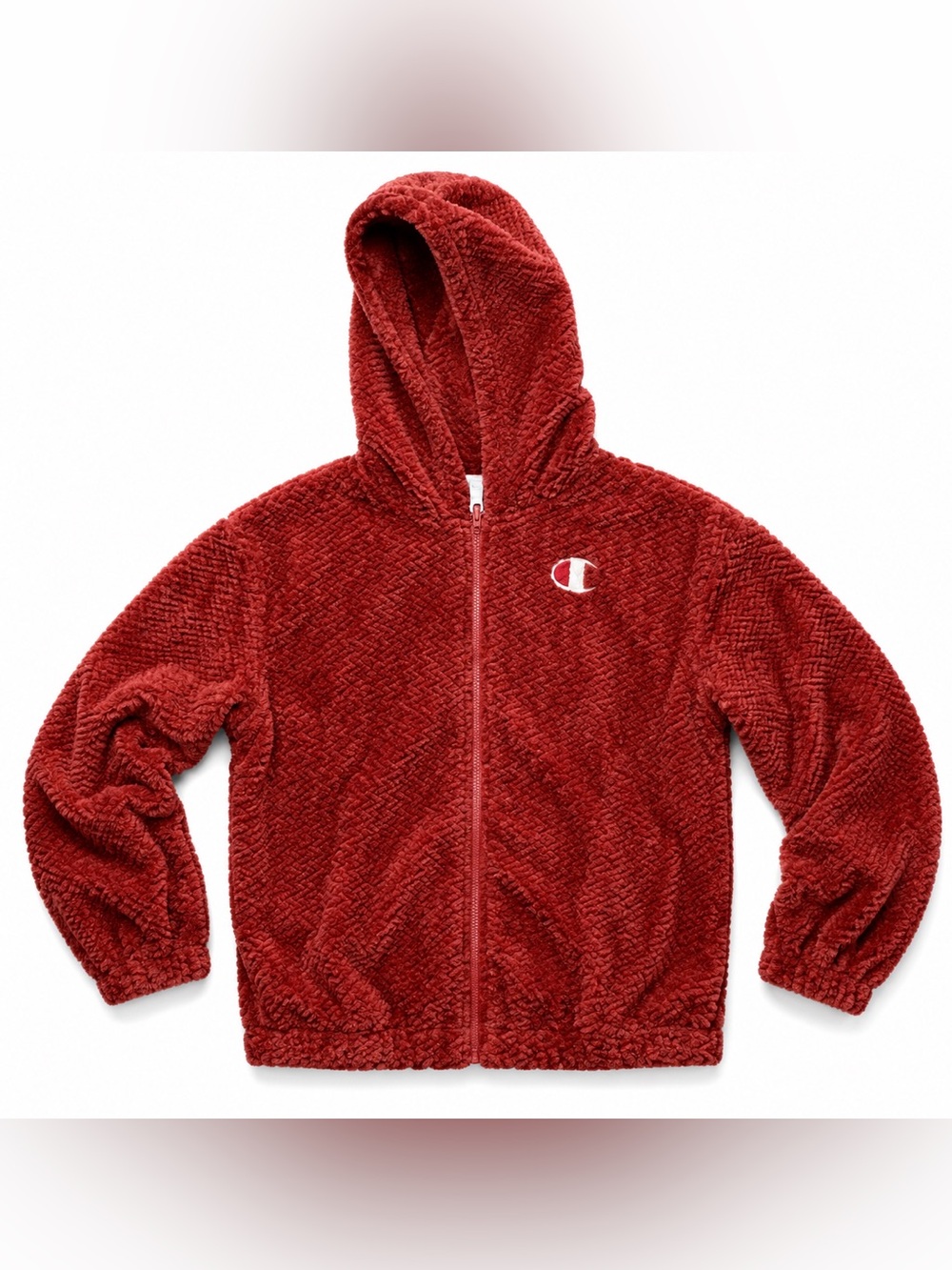 Champion Rust Hooded Sherpa Jacket | Zip Up Fleece | Cozy Pullover | M